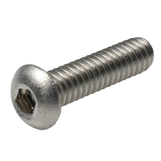 Stainless steel button head cap screw, 1/4"-20 x 1.00", fully threaded for corrosion-resistant low-profile fastening.