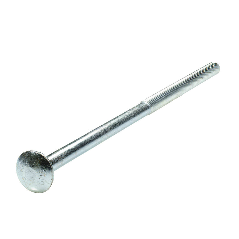 Grade 2 zinc-plated carriage bolt, 1/2"-13 x 12.00", partially threaded for secure fastening in wood and metal assemblies.