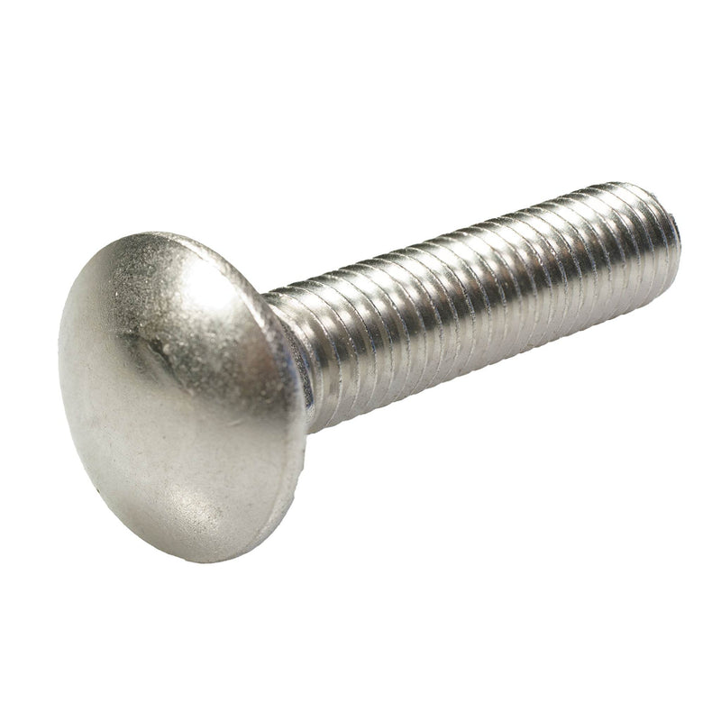 Stainless steel carriage bolt, 3/8"-16 x 1.75", fully threaded for corrosion-resistant fastening.