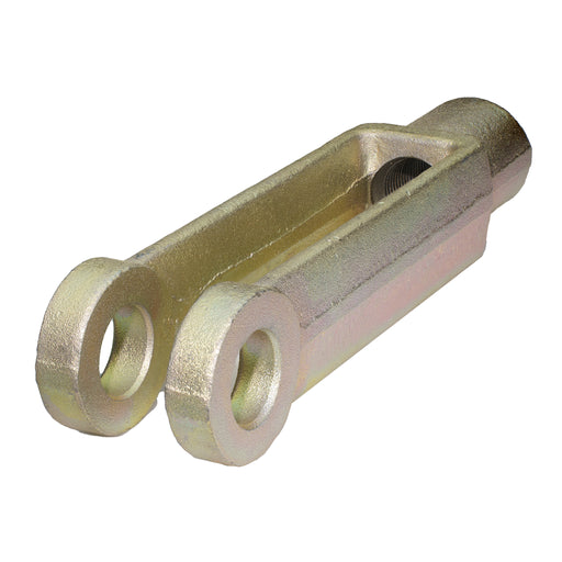 Yellow zinc clevis yoke 3/4-16 female industrial machine hardware