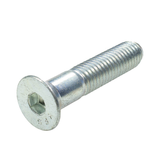 Zinc-plated flat head cap screw, 1/2"-13 x 2.50", fully threaded for flush, high-strength fastening.