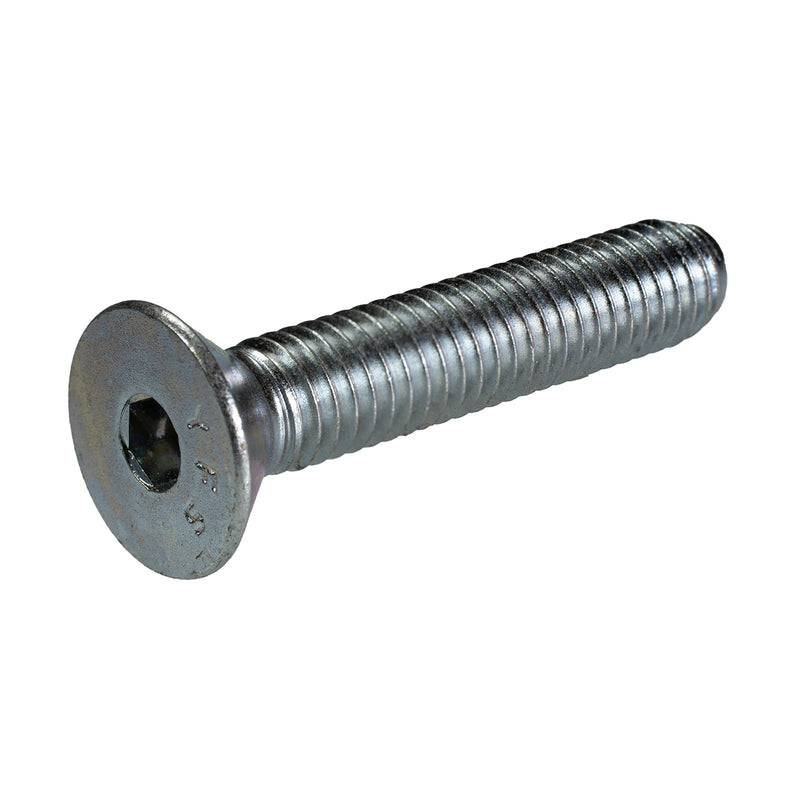 Zinc-plated hex flat head cap screw, 3/8"-16 x 2.00", fully threaded for flush, high-strength fastening.