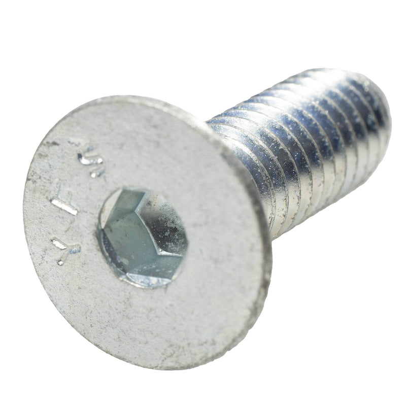 Zinc-plated F835 hex flat head cap screw, 5/16"-18 x 1.00", fully threaded for high-strength flush fastening.