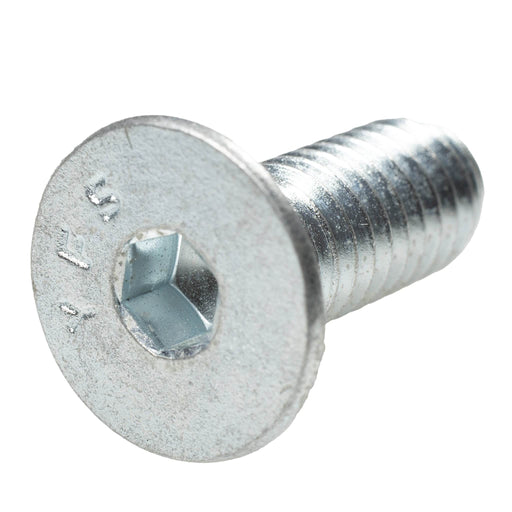 Zinc-plated F835 hex flat head cap screw, 5/16"-18 x 0.88", fully threaded for high-strength flush fastening.