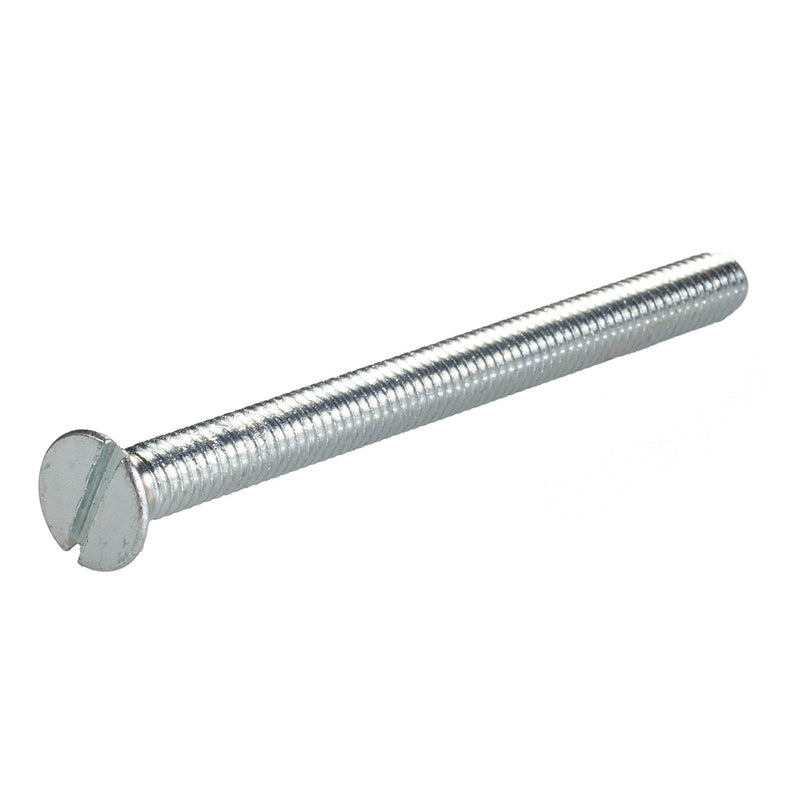 Zinc-plated slotted flat head machine screw, 5/16"-18 x 4.00", partially threaded for flush industrial fastening.