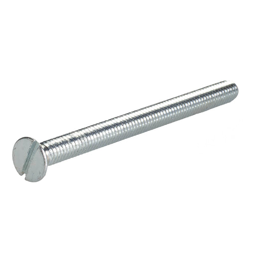 Zinc-plated slotted flat head machine screw, 5/16"-18 x 4.00", partially threaded for flush industrial fastening.