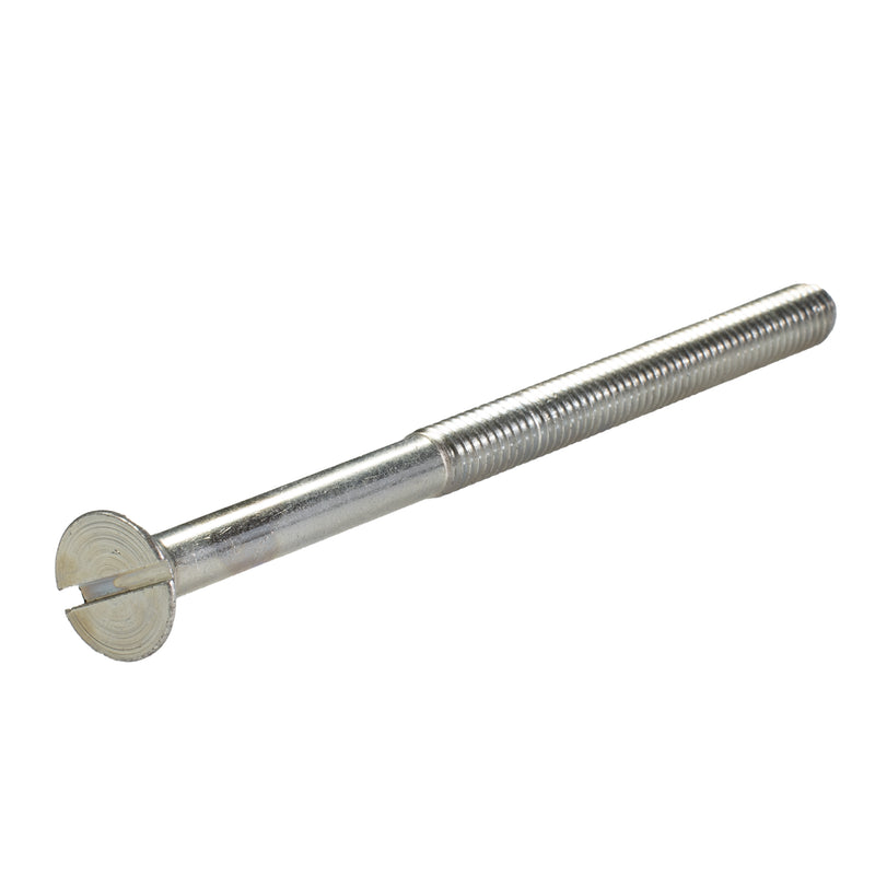 Zinc-plated slotted flat head machine screw, 5/16"-18 x 5.00", partially threaded for flush industrial fastening.