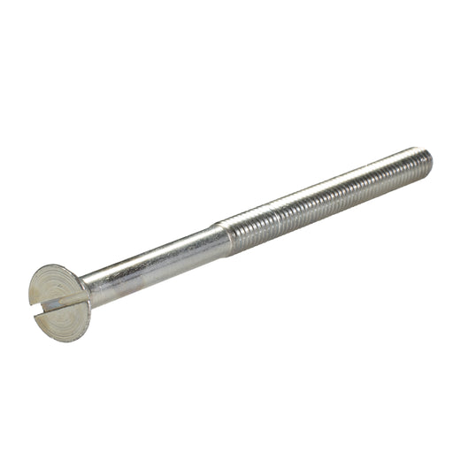 Zinc-plated slotted flat head machine screw, 5/16"-18 x 5.00", partially threaded for flush industrial fastening.