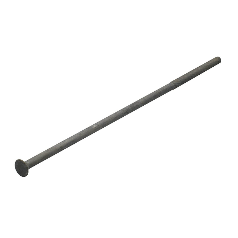 Hot-dip galvanized unslotted track bolt, 3/8"-16 x 14.00", partially threaded for heavy-duty steel track fastening.