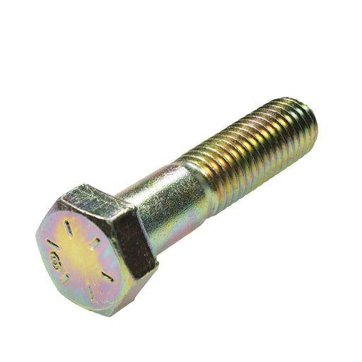 Grade 8 yellow zinc hex head cap screw, 1/2"-13 x 2.25", partially threaded for heavy-duty fastening.