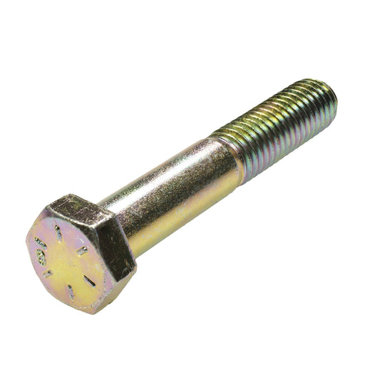 Grade 8 yellow zinc hex head cap screw, 1/2"-13 x 3.00", partially threaded for heavy-duty fastening.
