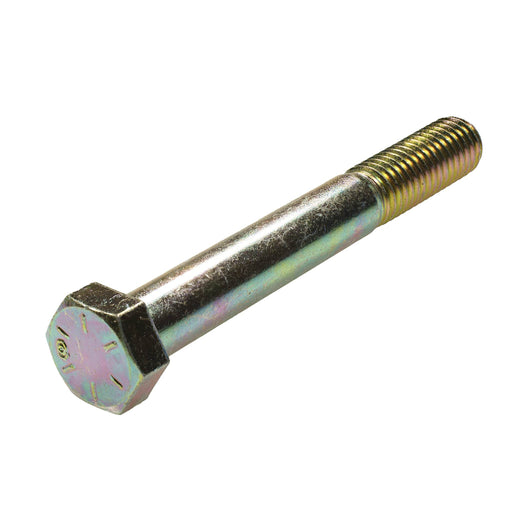 Grade 8 yellow zinc hex head cap screw, 3/8"-16 x 4.00", partially threaded for heavy-duty fastening.