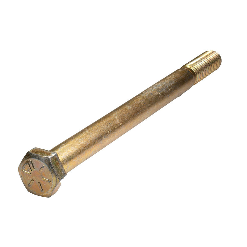 Grade 8 yellow zinc hex head cap screw, 3/8"-16 x 5.25", partially threaded for heavy-duty fastening.