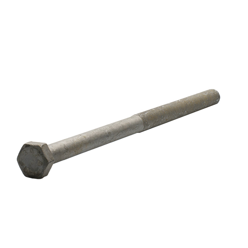A307 hot-dip galvanized hex head cap screw, 5/8"-11 x 12.00", partially threaded for structural and outdoor fastening.