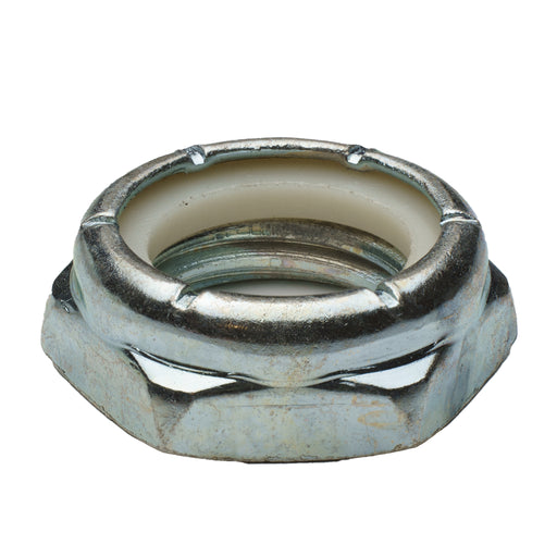 Thin-pattern Grade 2 zinc-plated nylon insert locknut, 7/8"-9 size, for secure vibration-resistant fastening.