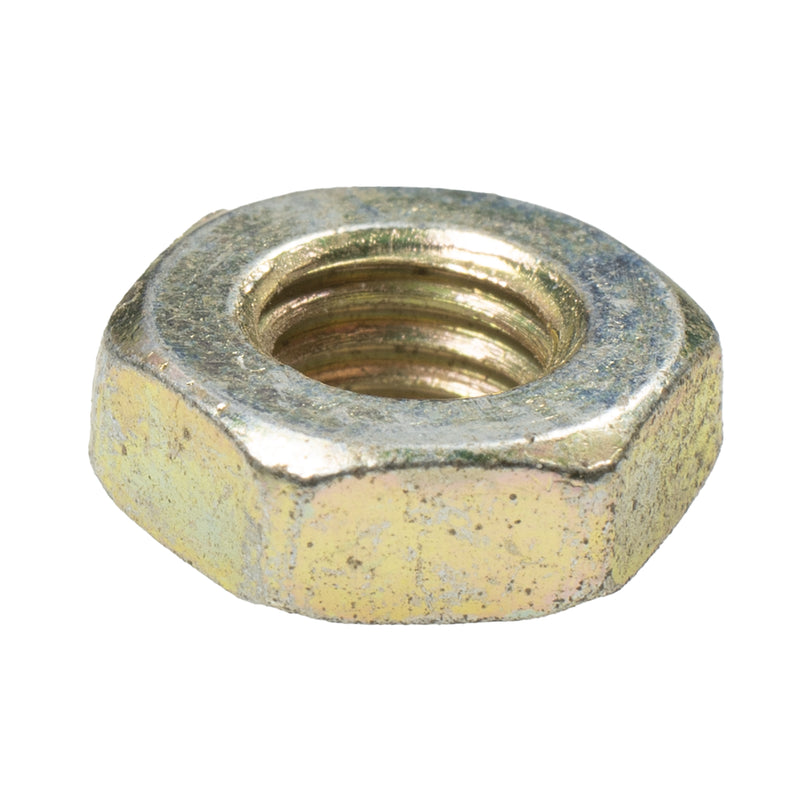 Yellow zinc jam hex nut 1/4-28 thread for machine assemblies