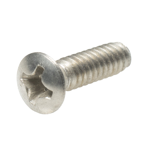 Stainless steel Phillips oval head machine screw 6-32 x .50 full thread hardware