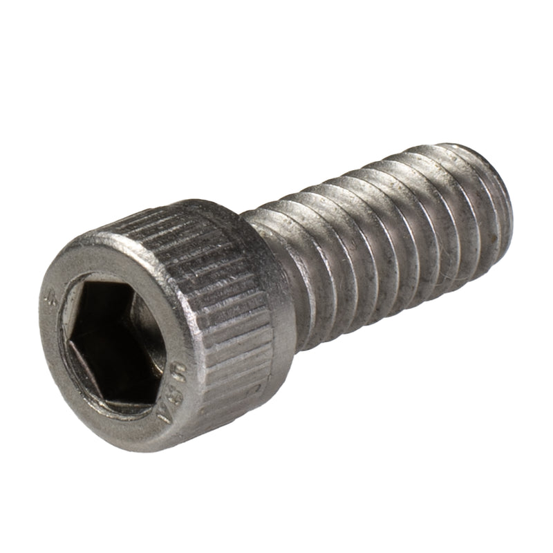 Stainless steel socket head cap screw, 1/4"-20 x 0.63", fully threaded for corrosion-resistant precision fastening.