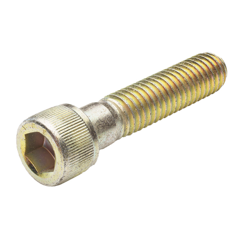 Yellow zinc socket head cap screw, 3/8"-16 x 1.75", partially threaded for secure industrial fastening.