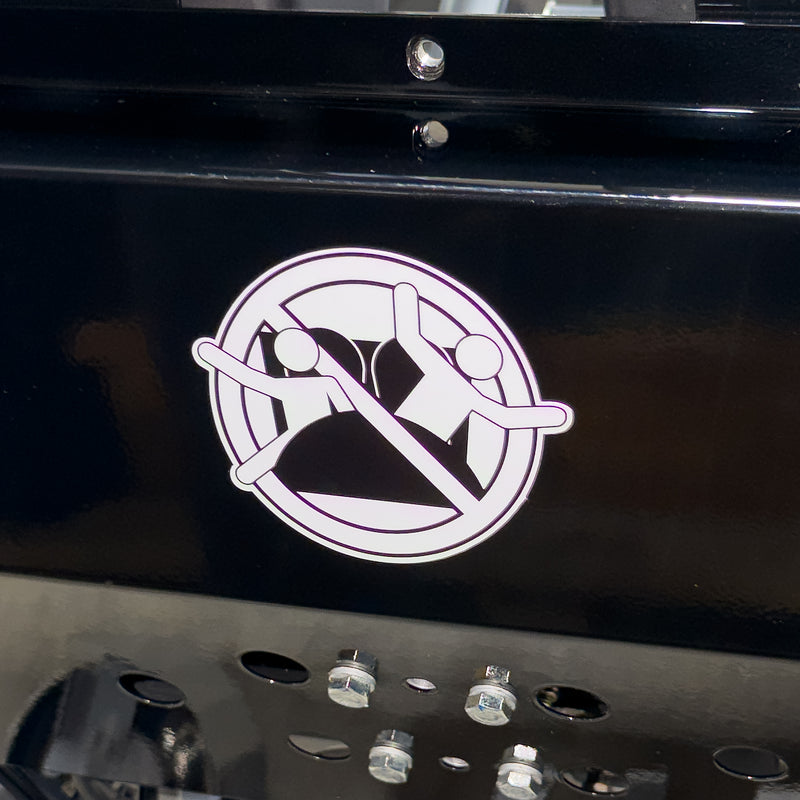 Timberliner do not stand up safety sticker on back of roller coaster train car