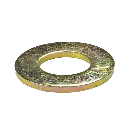 Flat washer 1/2 in, 1.06 OD x .14 thick yellow zinc SAE grade 8 washer