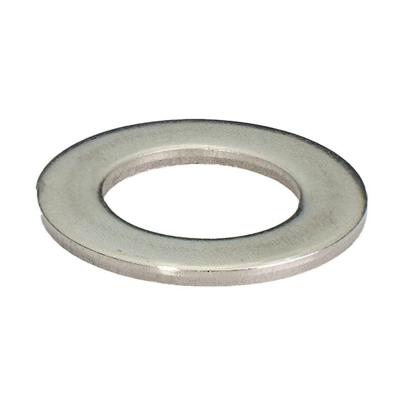 Stainless steel flat washer, 1/2" size with 0.88" OD and 0.06" thickness, for corrosion-resistant load distribution.