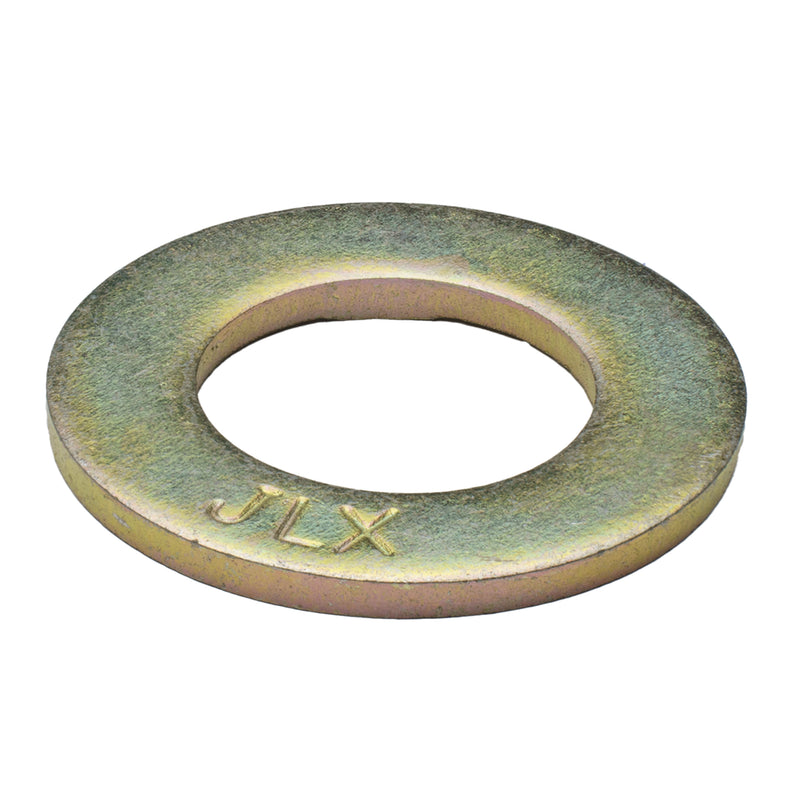 SAE Grade 8 yellow zinc 3/4" flat washer, 1.47" OD and 0.15" thick, for high-strength industrial fastening.