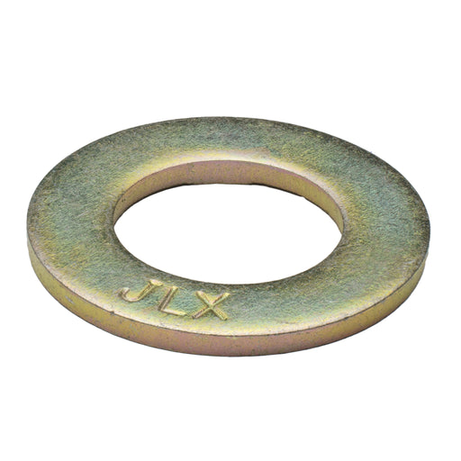 SAE Grade 8 yellow zinc 3/4" flat washer, 1.47" OD and 0.15" thick, for high-strength industrial fastening.