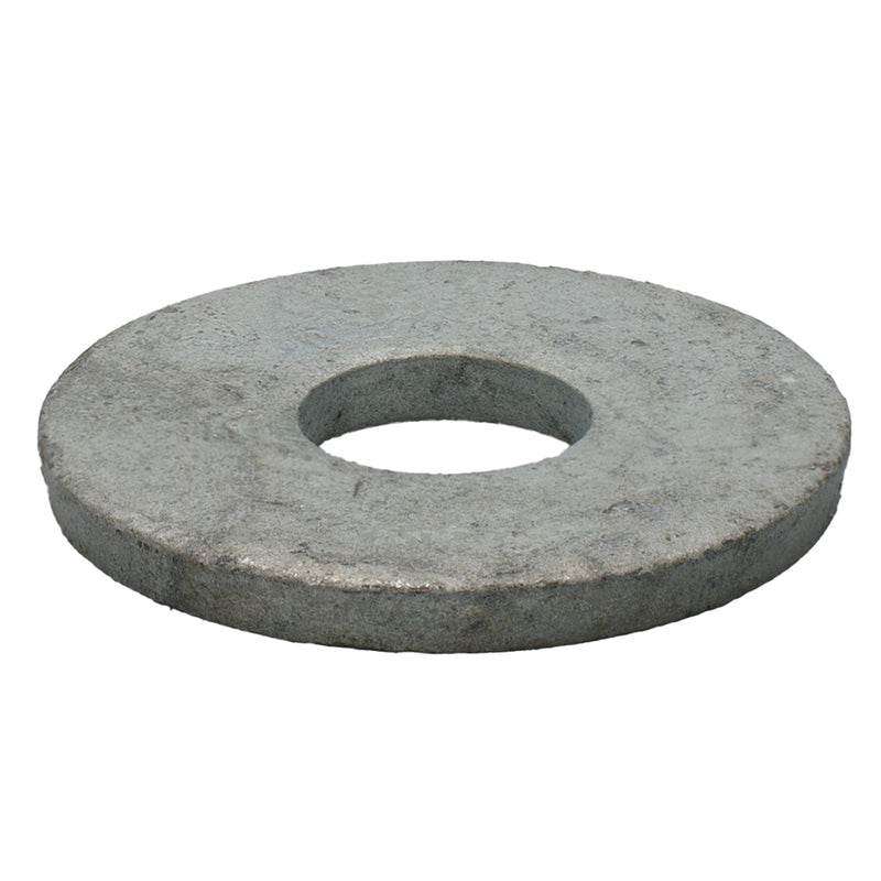 Hot-dip galvanized USS flat washer, 5/8" size with 1.75" OD and .13" thickness, for corrosion-resistant load distribution.