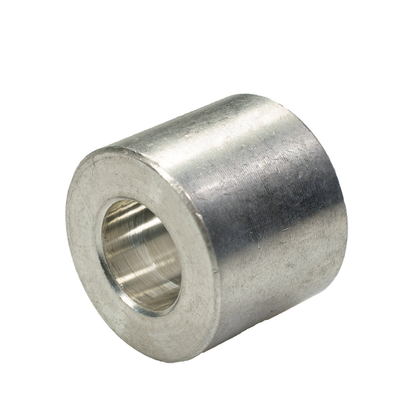 Aluminum spacer washer, 3/8" size with 0.75" OD and 0.625" thickness, for precise spacing and alignment.